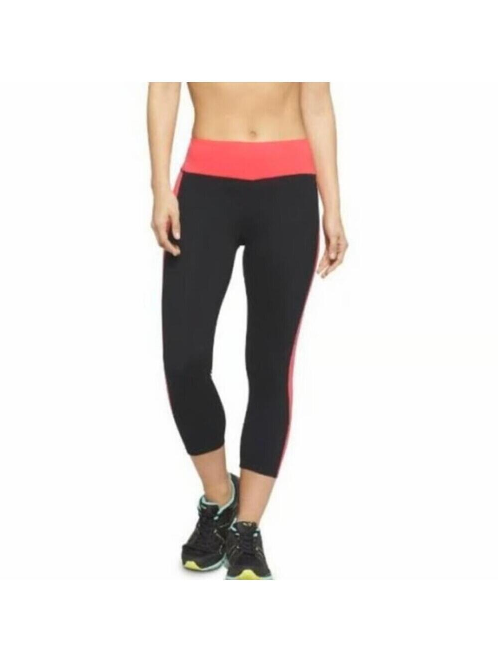 Champion Duo Dry Black & Pink Capri Leggings XS NWT Neon Flare Stripe Crop NEW